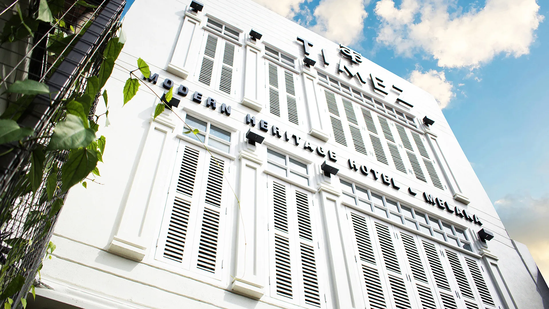 White heritage facade of Timez Modern Heritage Hotel Melaka
