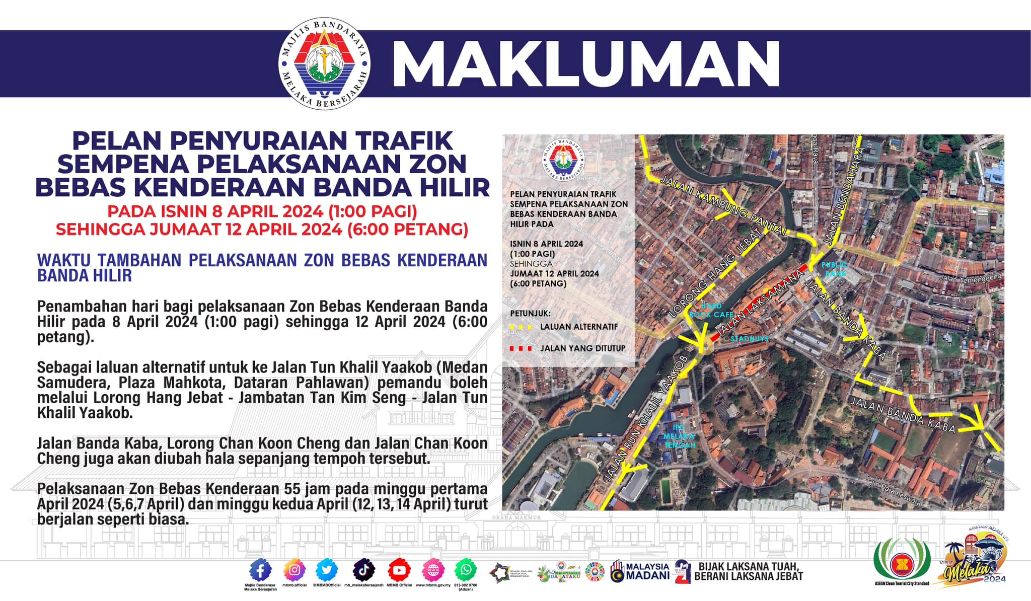 Melaka Extended Car-Free Zone During Hari Raya Aidilfitri Holidays in April 2024